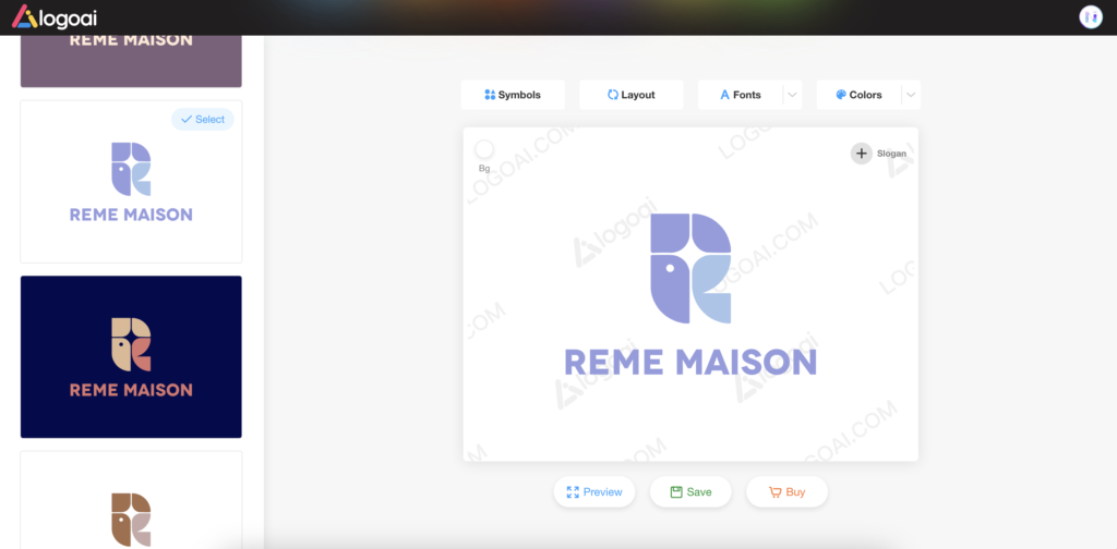 LogoAI 生成的 Reme Maison logo 範例一
